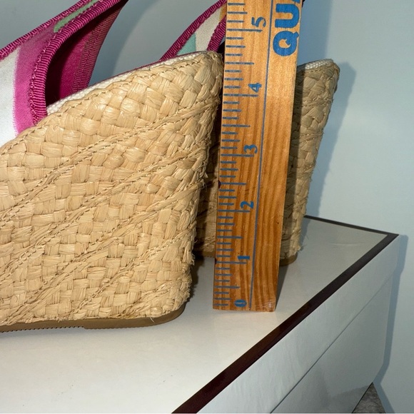 Coach Poppy Grace Watcol Multicolor Wedge Straw Collection Sandals 9 Medium - Picture 4 of 15